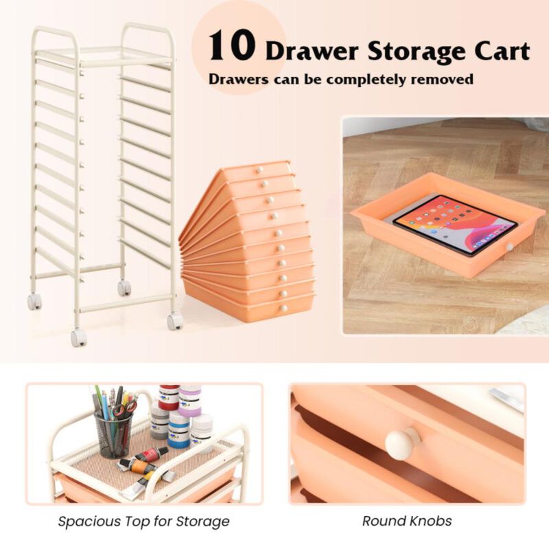 Hivvago 10 Drawer Rolling Storage Cart Organizer with 4 Universal Casters