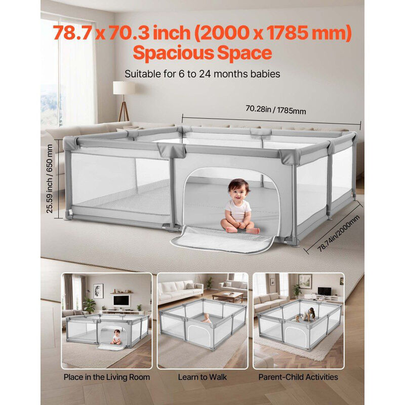 Baby Playpen for Toddlers, Indoor Outdoor Play Yard with Zipper Door & Mesh image number 4