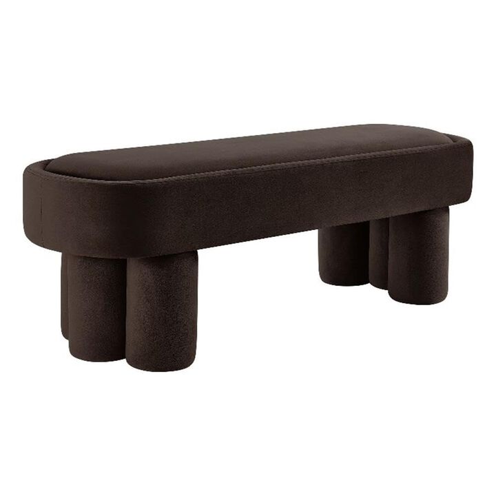 Modway Mossi 52-Inch Modern Oval Performance Velvet Bench in Alabster &ndash; Upholstered Accent Bench with Cylindrical Clover-Leg Base for Bedroom, Entryway, or Living Room