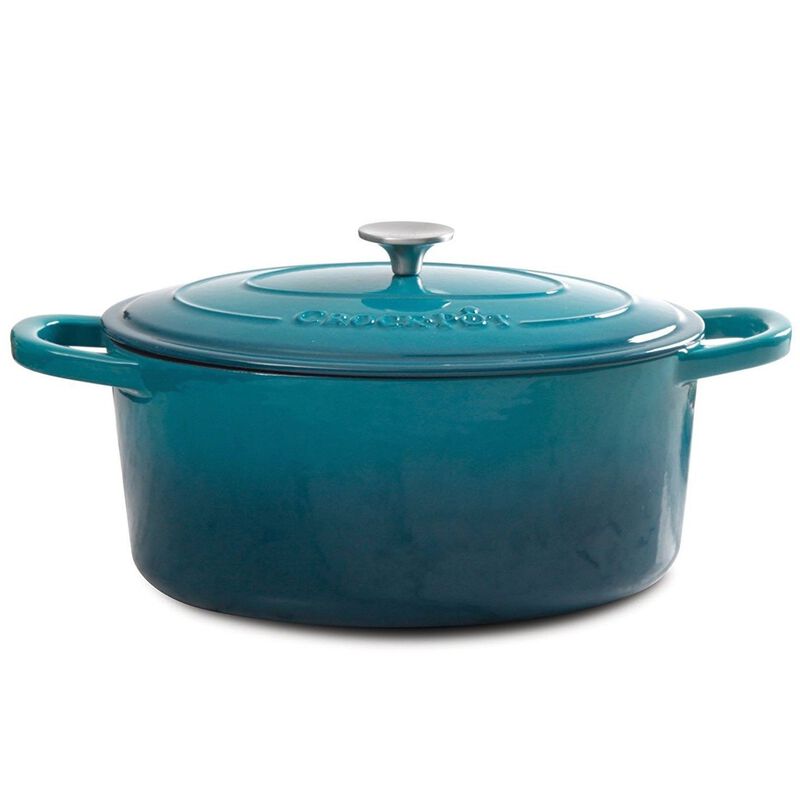 Crock Pot Artisan 5 Quart Round Enameled Cast Iron Dutch Oven in Teal Ombre