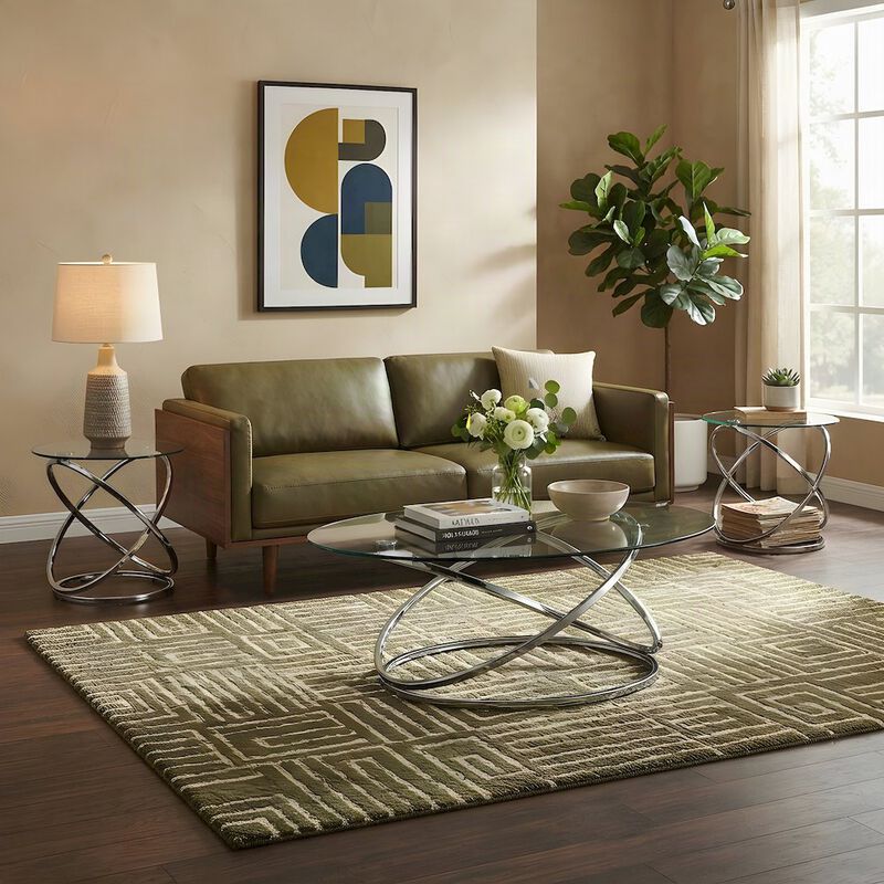 FurniFact Metal and Glass-Top Nesting Cocktail and Round End Table Set of 3 image number 2
