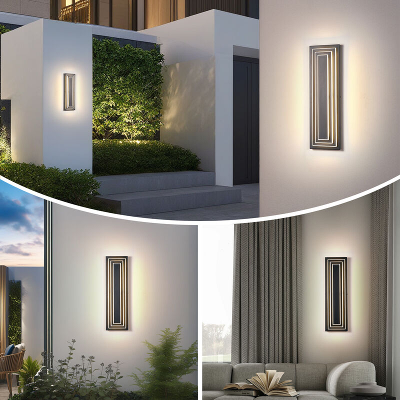 Black 1-Light Outdoor Sconce - 23.6 in. H, Hardwired with LED Bulbs (Set of 2) image number 8