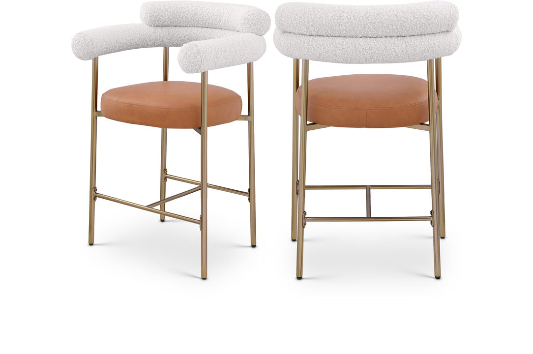 Meridian Furniture Blake Boucle Fabric / Vegan Leather Counter Stool, Set of 2