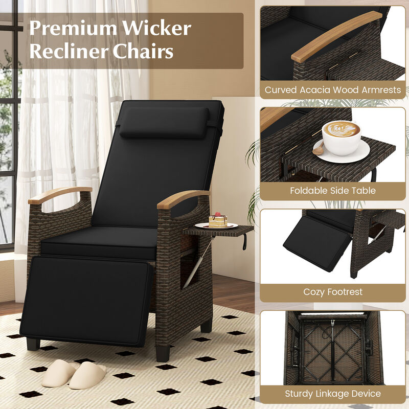 Patio Wicker Recliner Chair with Adjustable Backrest and Footrest for Outdoor Comfort
