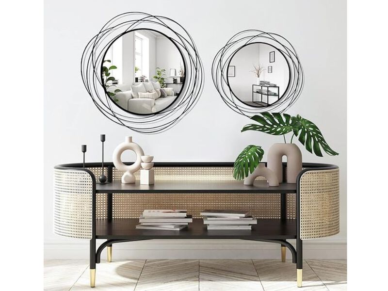 20" Black Round Wall Mirror &ndash; Modern Metal Frame Decor