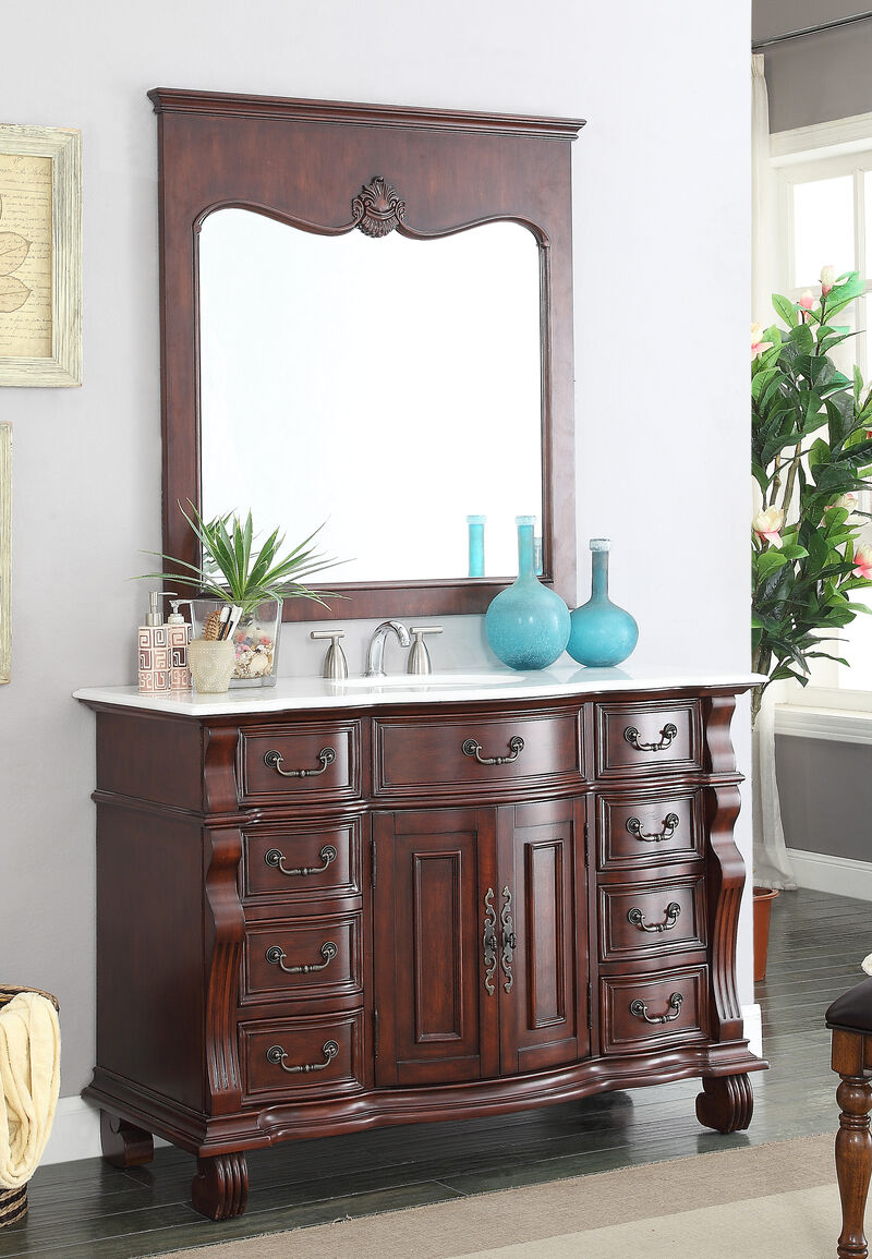50 inch Antique Style Cherry Wood Hopkinton Bathroom Sink Vanity White Marble Top image number 4