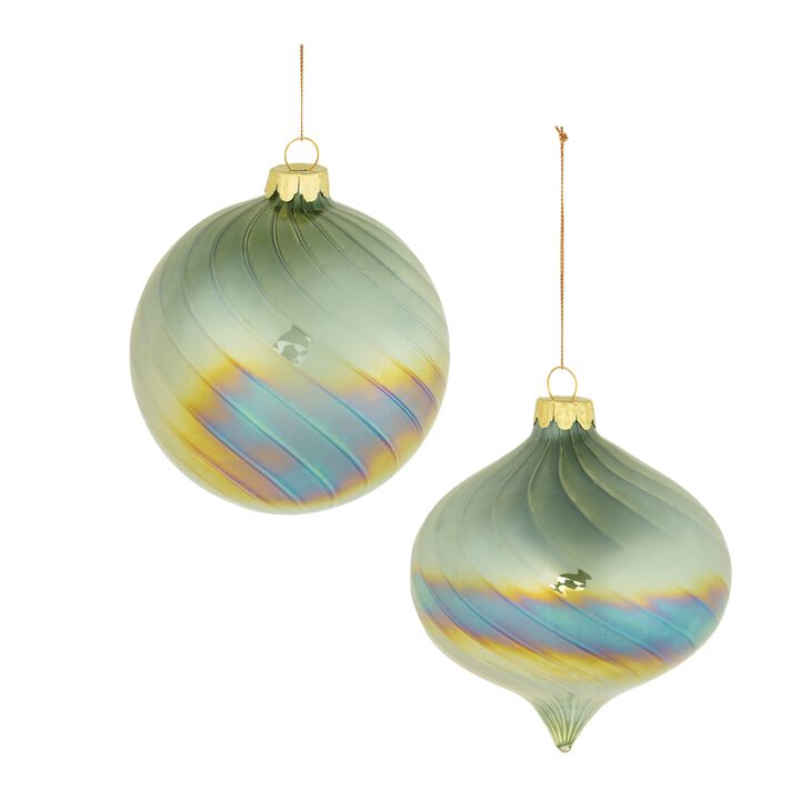 Swirled Iridescent Glass Ornaments (Set of 6) – Decorative Holiday Tree Baubles with a Pearlized Glow