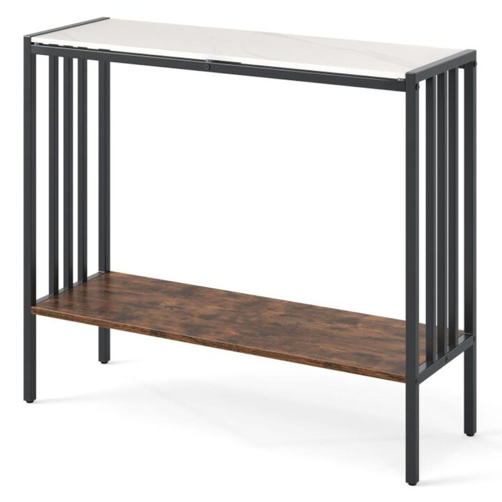Hivvago Console Table 2-Tier Industrial Foyer Table with Sintered Stone Tabletop