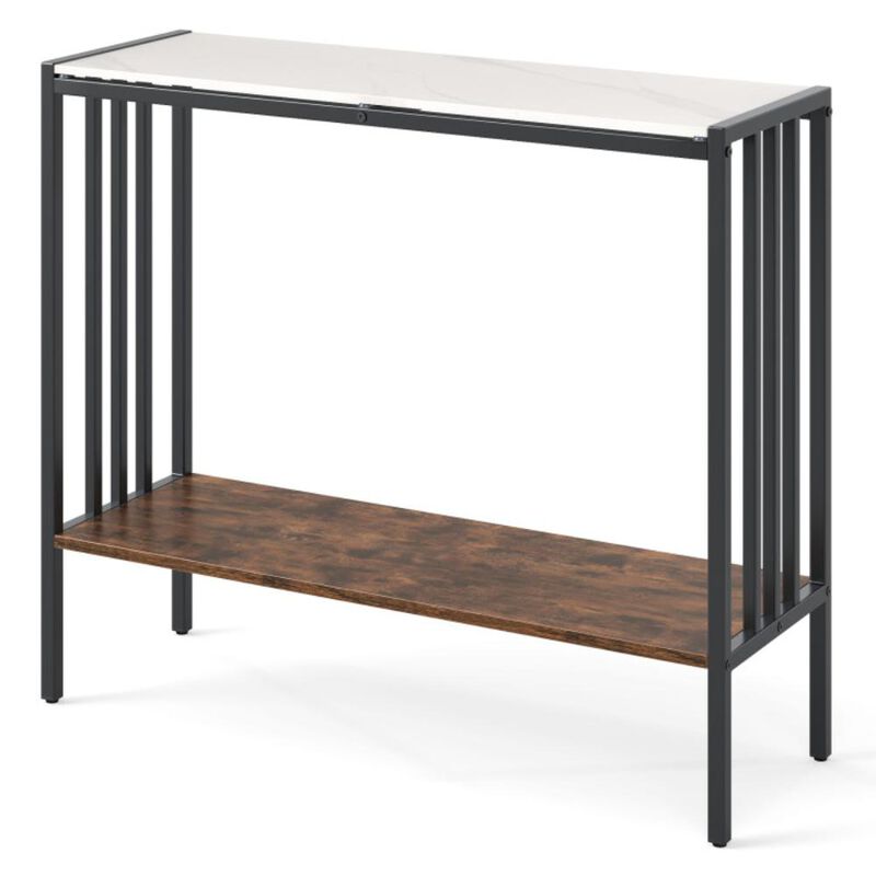 Hivvago Console Table 2-Tier Industrial Foyer Table with Sintered Stone Tabletop