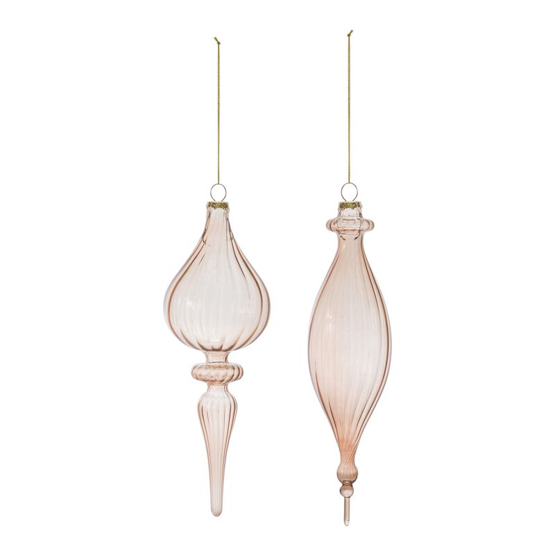 6-Piece Ribbed Glass Ornament Set in Finial Shape for Holiday Tree Decoration