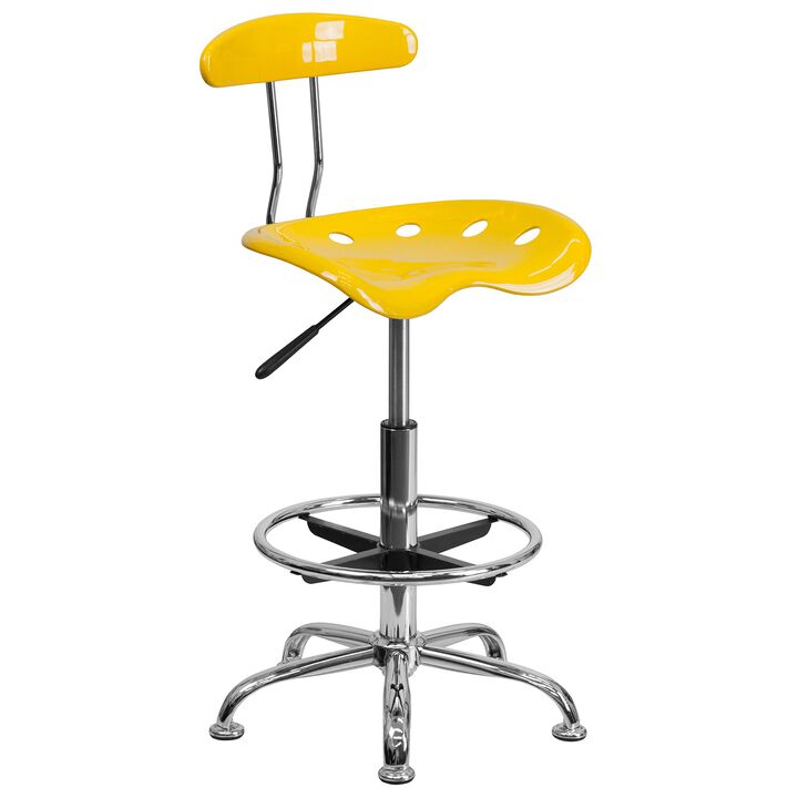 Flash Furniture Bradley Vibrant Yellow and Chrome Drafting Stool with Tractor Seat