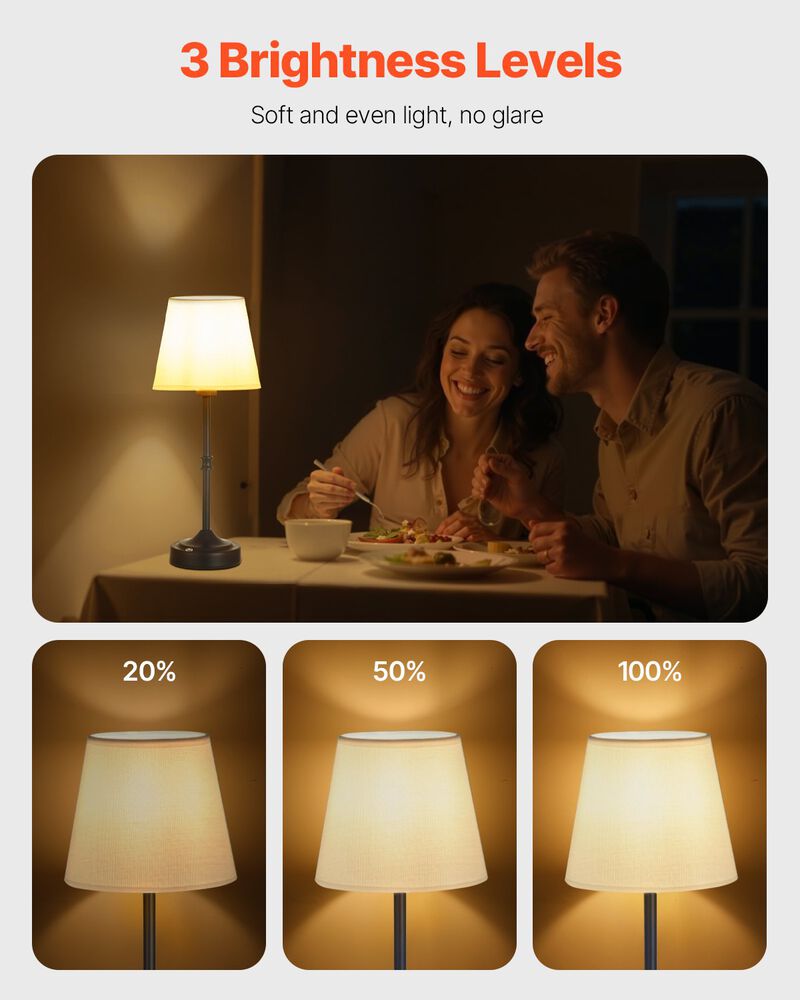 Portable Cordless Desk Lamp &ndash; 5200mAh Rechargeable, 3-Level Warm Light, Fabric Shade