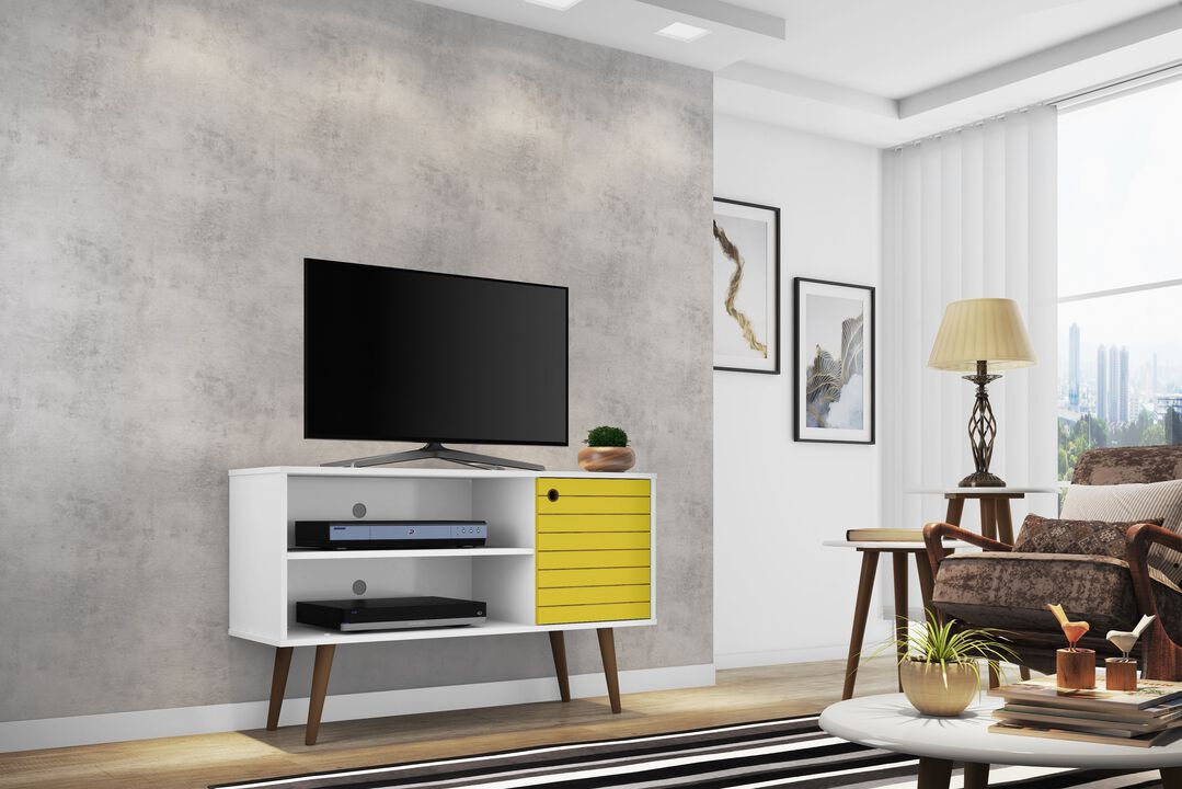 Liberty Small TV Stand in White and Yellow