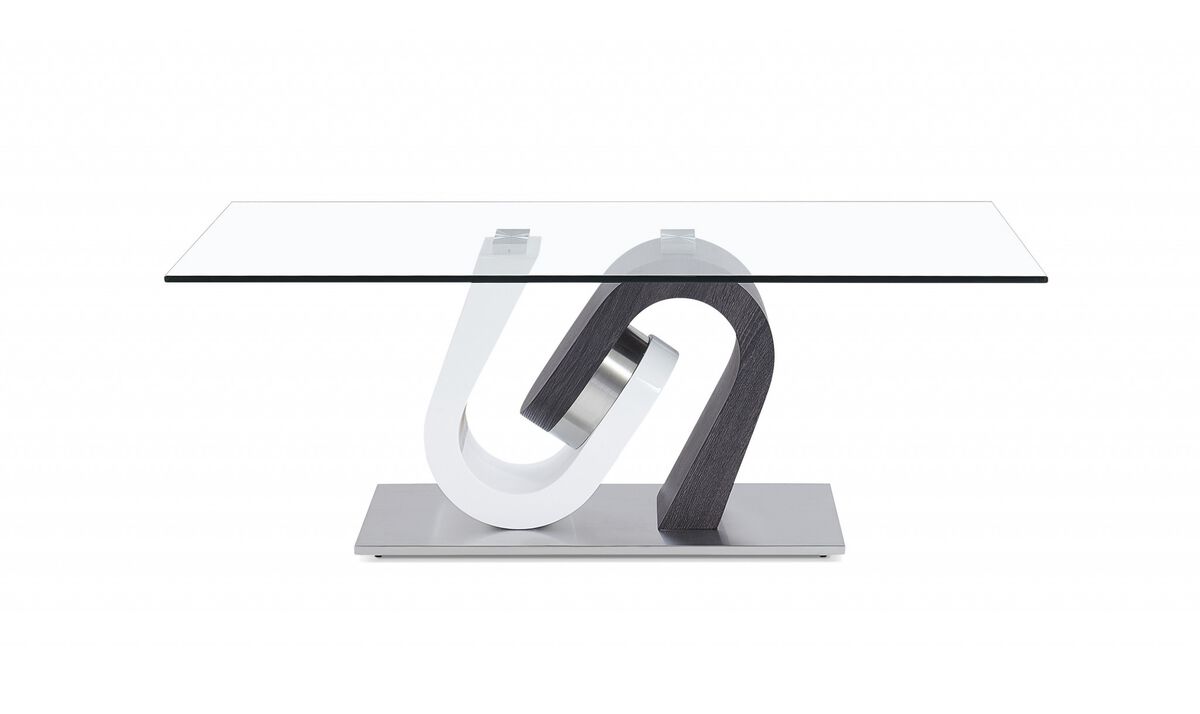 White And Dark Grey Two Tone Ultra Modern Coffee Table With Glass Top