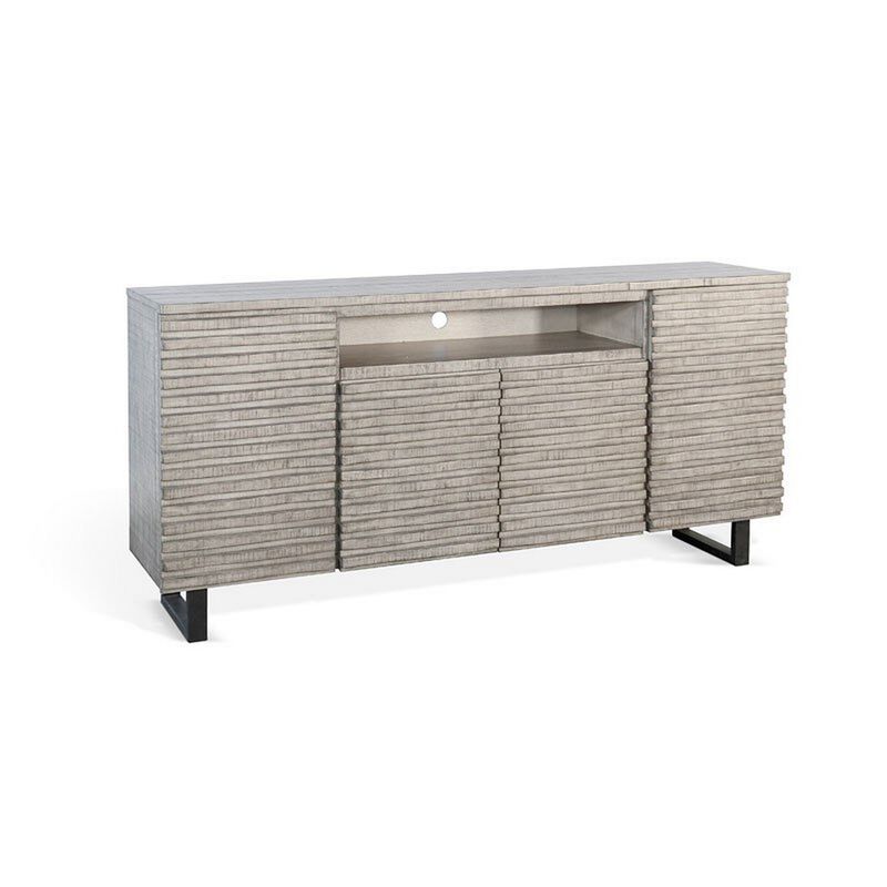 Zeka TV Media Entertainment Console, Fluted Doors, Light Gray 72 Inch