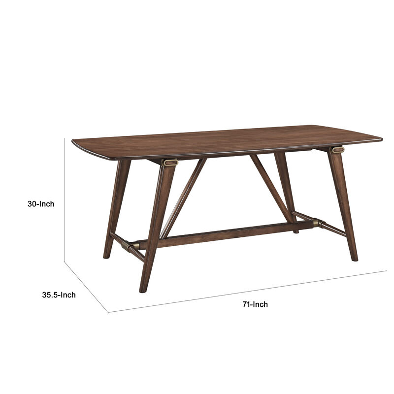 Manny Dining Table with Picnic Style Trestle Base, Walnut Wood 71 Inch