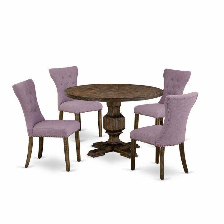 East West Furniture I3GA5-740 5Pc Dining Set - Round Table and 4 Parson Chairs - Distressed Jacobean Color