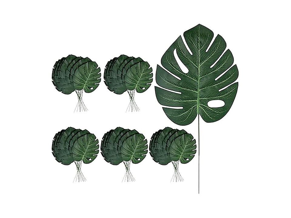 60 Pack Artificial Monstera Leaves 16 Faux Tropical Stems Lifelike Fake Greenery