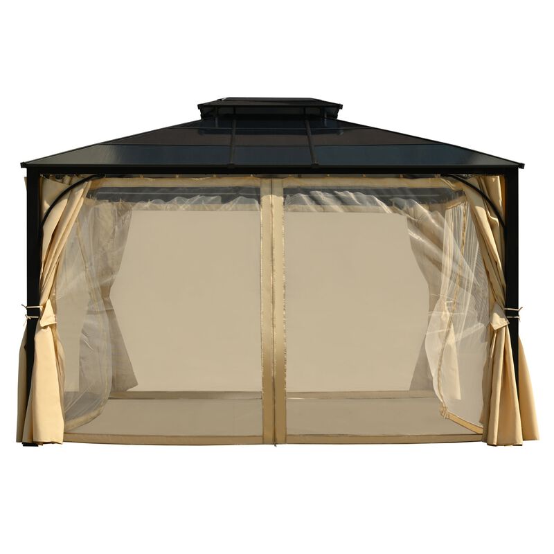 10'x12' Hardtop Outdoor Gazebo, Double-Layer Mosquito Netting & Privacy Curtains