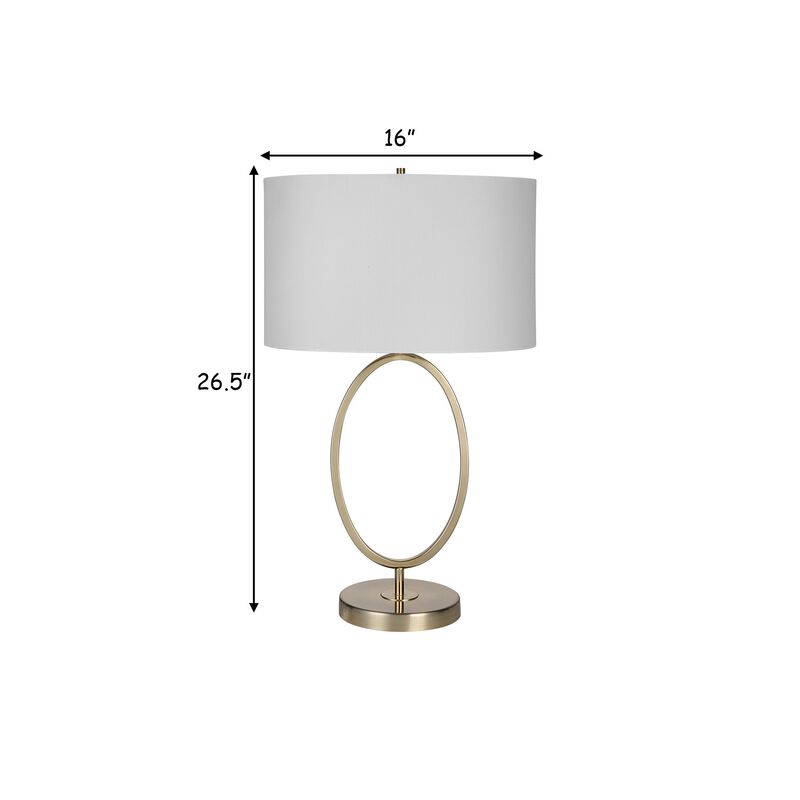 27 Inch Metal Table Lamp, Oval Center Ring, Gold, White-Benzara image number 5