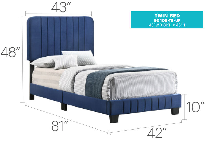 Lodi Velvet Upholstered Channel Tufted Twin Panel Bed