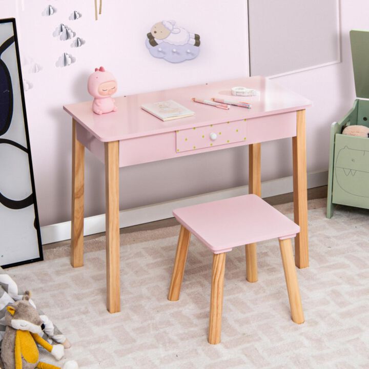 Hivvago 2-in-1 Children Vanity Table Stool Set with Mirror-Pink