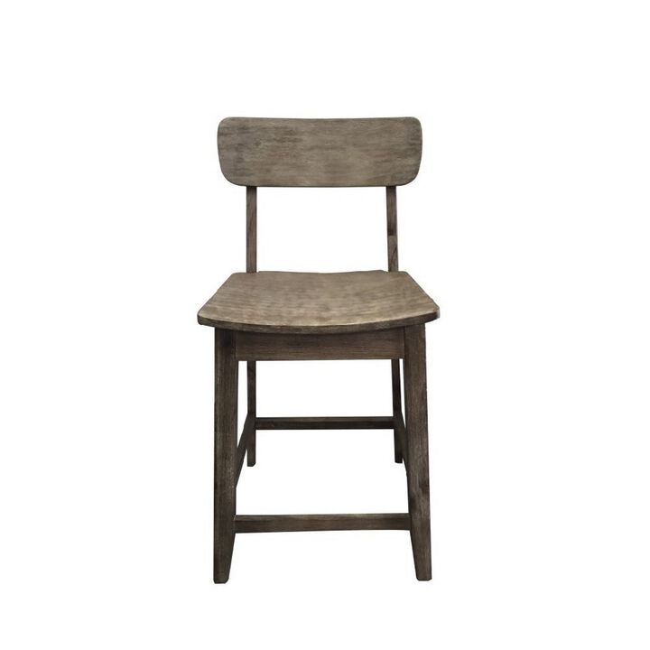 Curved Seat Wooden Frame Counter Stool with Cut Out Backrest, Gray-Benzara