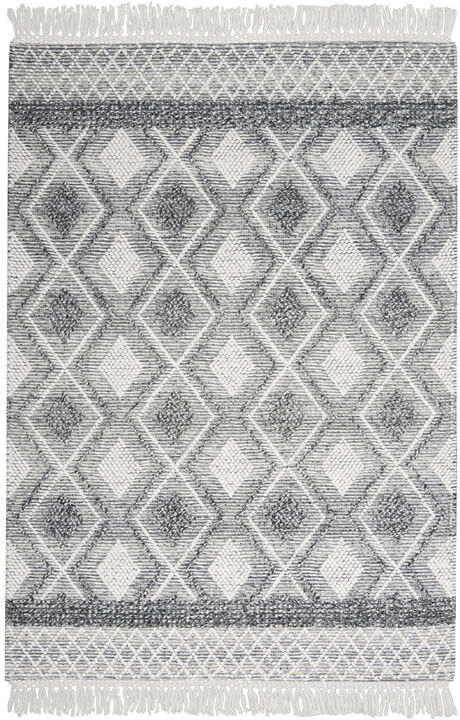 4 x 6 gray and Ivory geometric Hand Woven Area Rug With Fringe