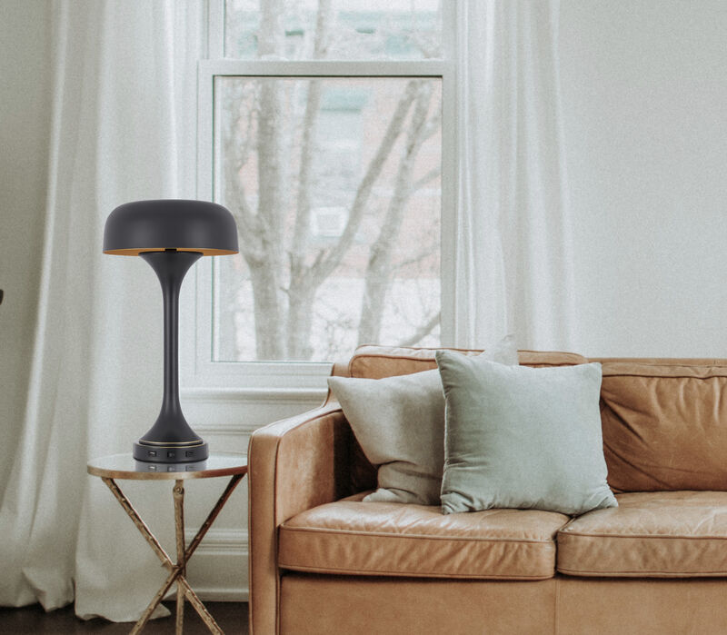 Hivvago 22" Black Metal Two Light Novelty USB Table Lamp With Black Dome Shade