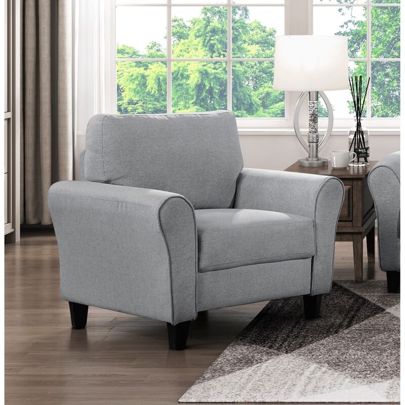 Modern 1pc Chair Dark Gray Textured Fabric Upholstered Rounded Arms Attached Cushion Transitional Living Room Furniture