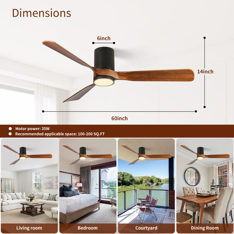 ELEMENT ACE Contemporary Indoor Outdoor LED Ceiling Fan with Wood Blades and Remote Control image number 2