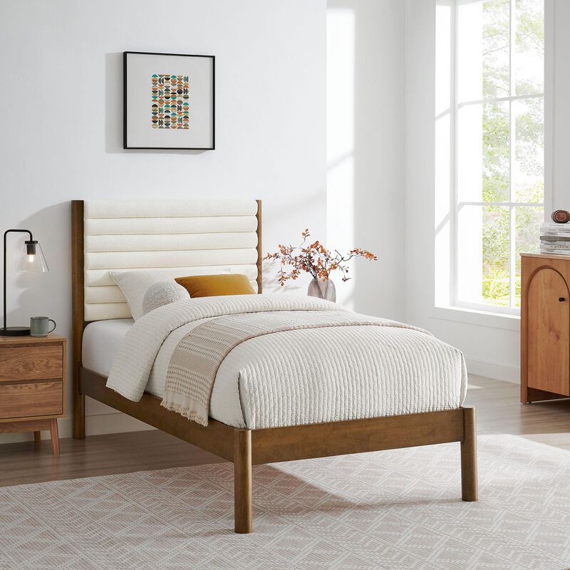Olea Channel Tufted Boucle Solid Wood Twin Platform Bed image number 1