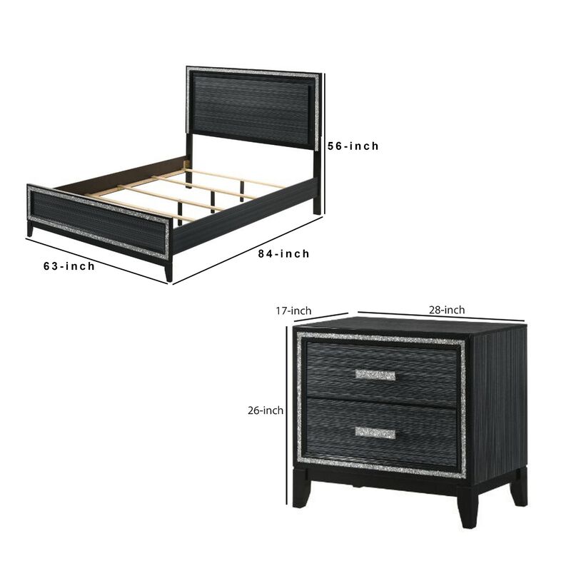Queen Size Bedroom Set, Black Finish, 3-Piece Set with Bed and Two Nightstands image number 7