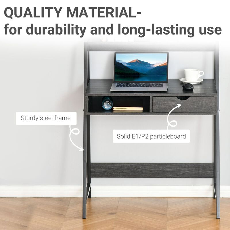 Gray Compact Workspace: Small Space Writing Desk with Storage