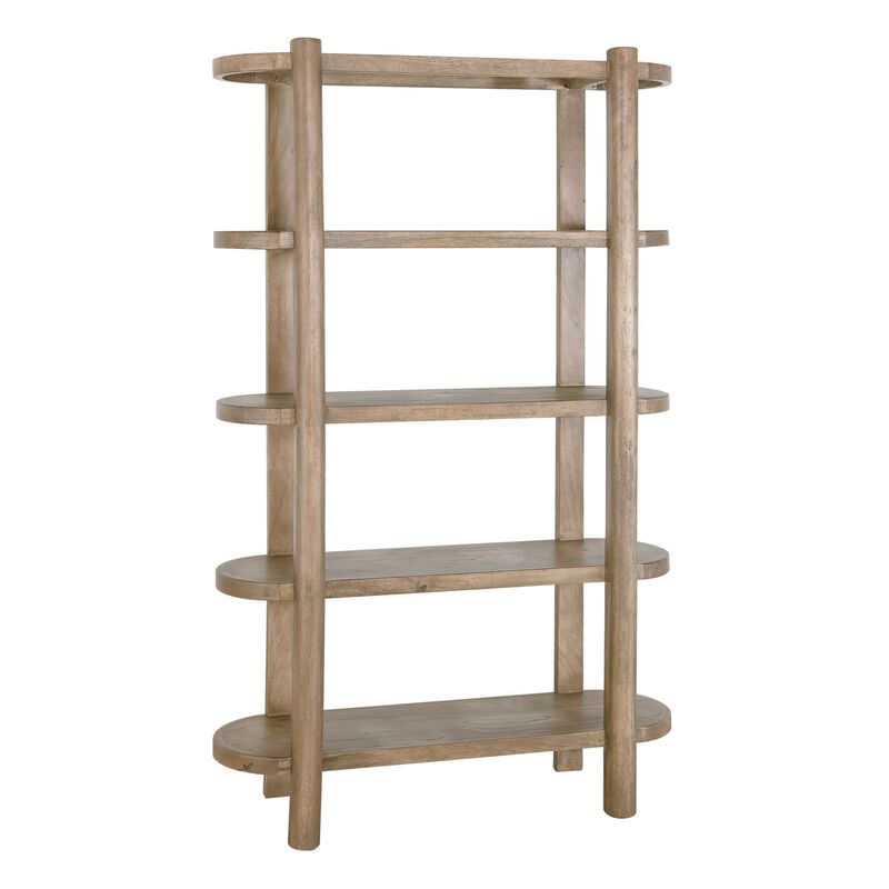 Eray Bookcase, 4 Tier Oval Shelves, Teak, Mango Wood, 71 Inch