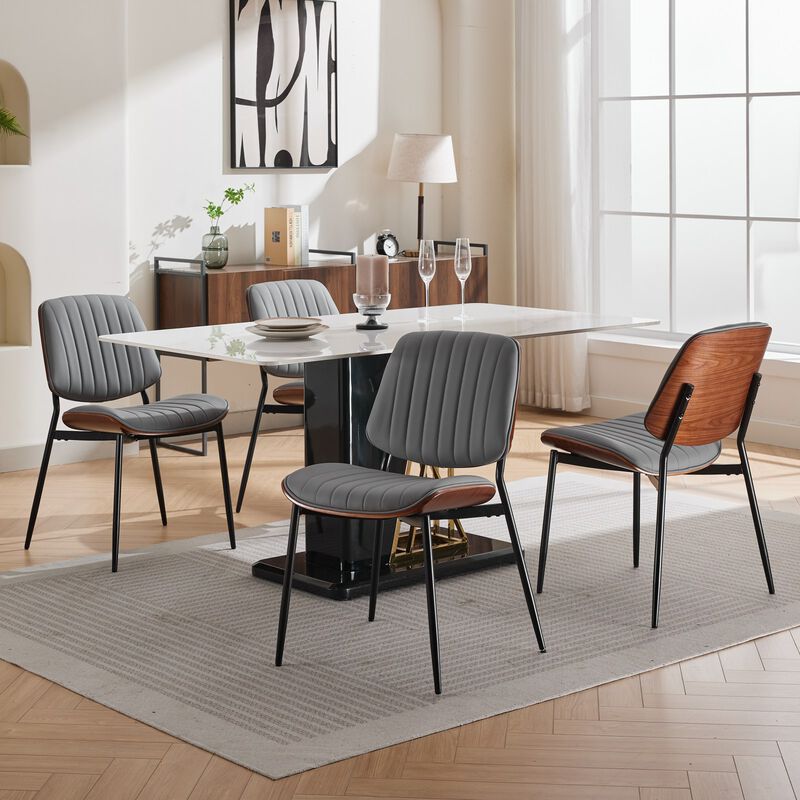 Whisen Set of 2 Mid Century Modern Dining Chairs, Faux Leather Upholstered Seat with Bentwood Back Metal Legs for Kitchen Dining Room image number 4