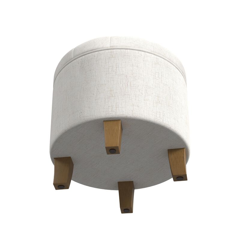 Wes Round Storage Ottoman, Cream Woven Fabric, Hardwood, 19 Inch image number 3