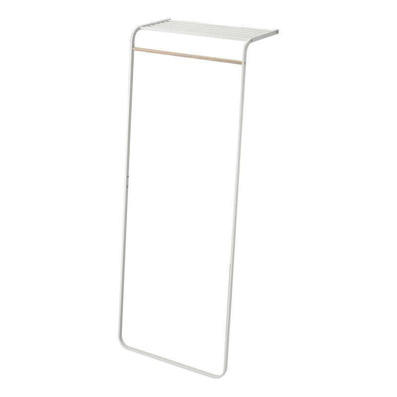 Leaning 63"H Coat Rack with Shelf - White