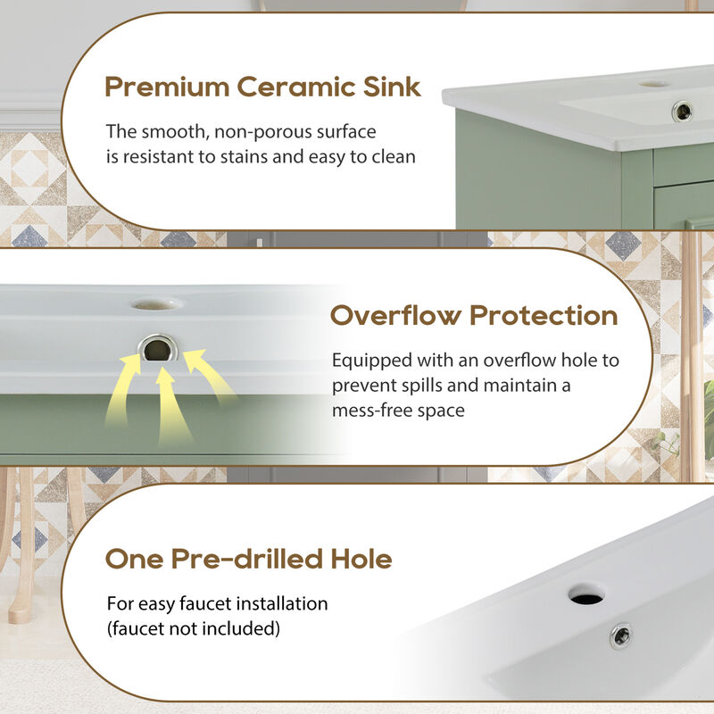 ELEMENT ACE Modern Compact Bathroom Vanity Cabinet with Ceramic Basin and Ample Storage Space image number 6