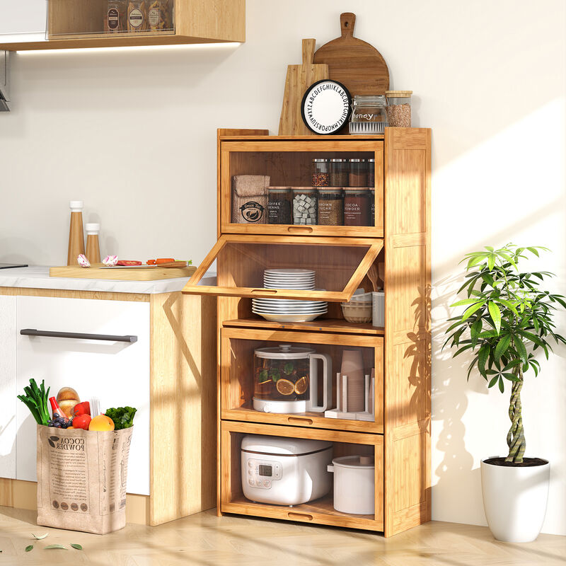 4-Tier Wicker Cabinet Bookcase with Doors &ndash; Versatile Storage for Living and Study Rooms