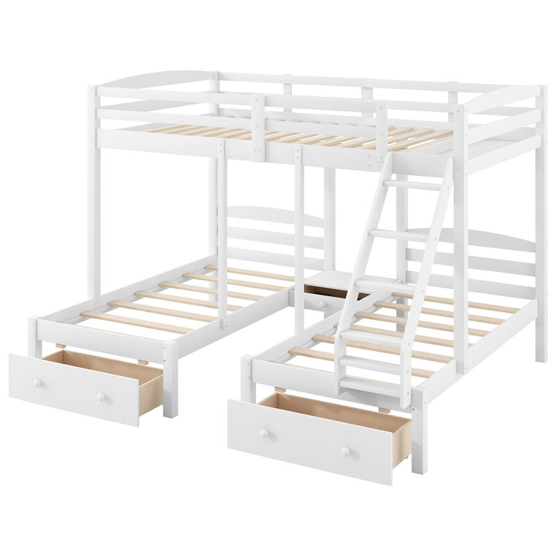 Merax Full over Twin & Twin White Triple Bunk Bed with Multi Storage Drawers image number 0