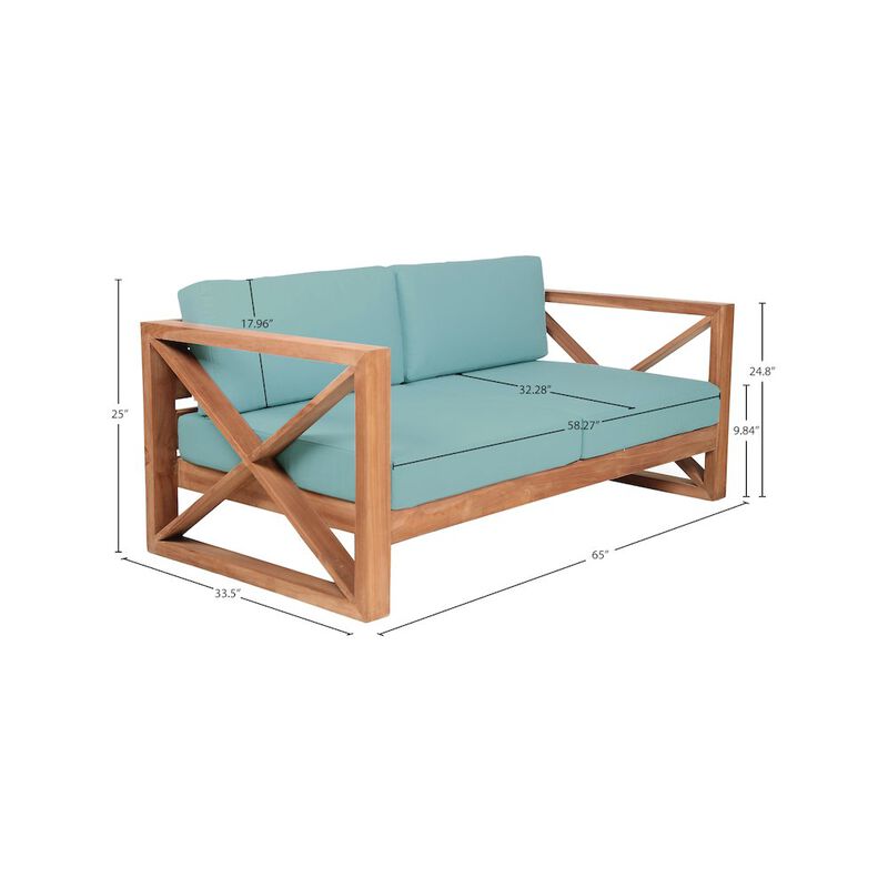 Meridian Furniture Anguilla Blue Water Resistant Fabric Outdoor Loveseat