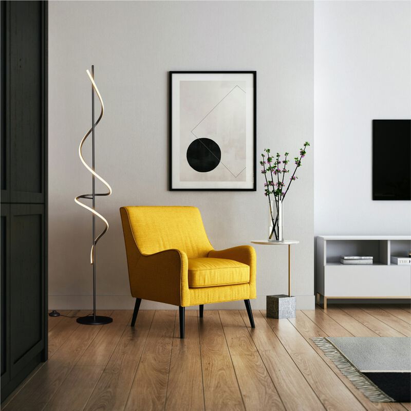 Sculptural Curve 24W LED Floor Lamp 51 in. - 3000K Warm White - Stepless Dimming in Matte Black