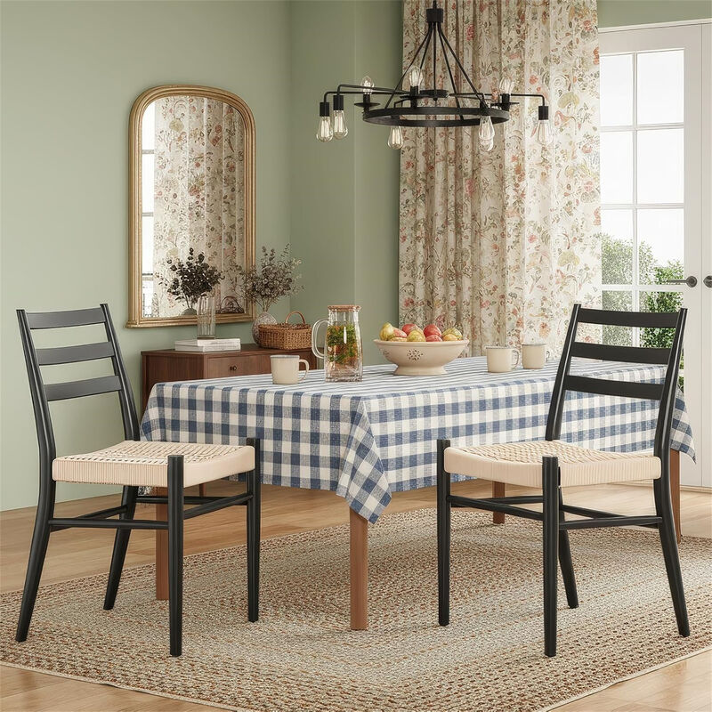 Mid Century Modern Woven Rope Seat Dining Chairs Set of 2 image number 1
