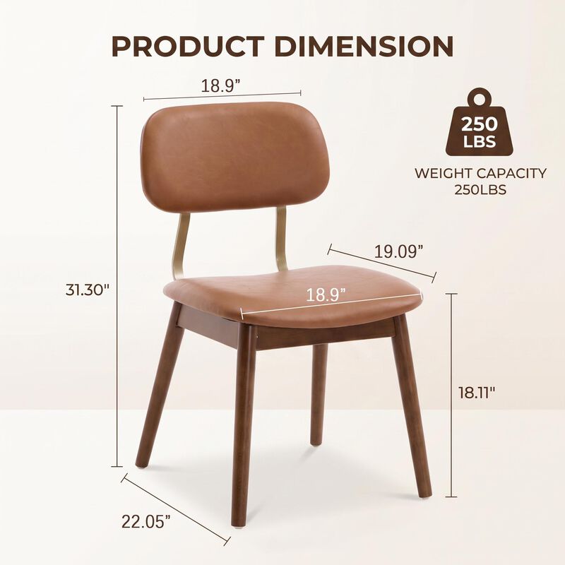 Nertek Mid‑Century Faux‑Leather Rubberwood Dining Chair image number 9
