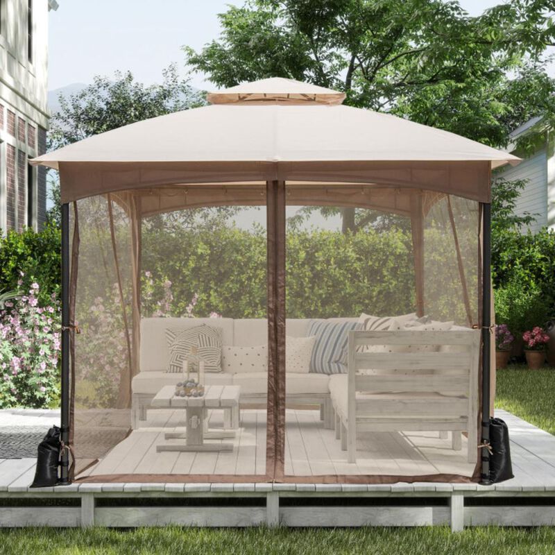 Hivvago Heavy-Duty Patio Gazebo with Netting Walls and 4 Sandbags