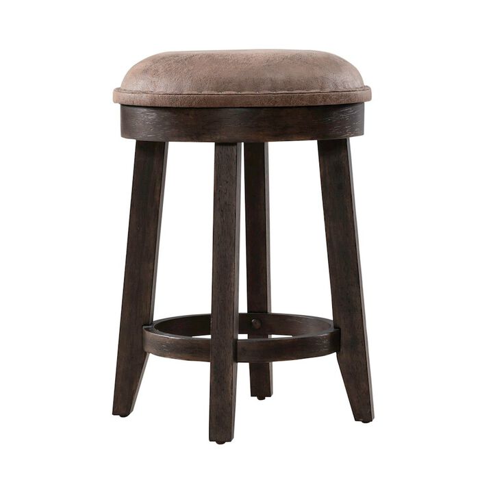 Liberty Furniture Paradise Valley Upholstered Console Stool 25" Height  - Saddle Brown Oak Wood
