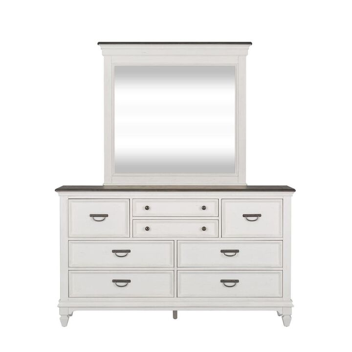 Liberty Furniture Allyson Park Dresser & Mirror in Wirebrushed White w/ Charcoal Top