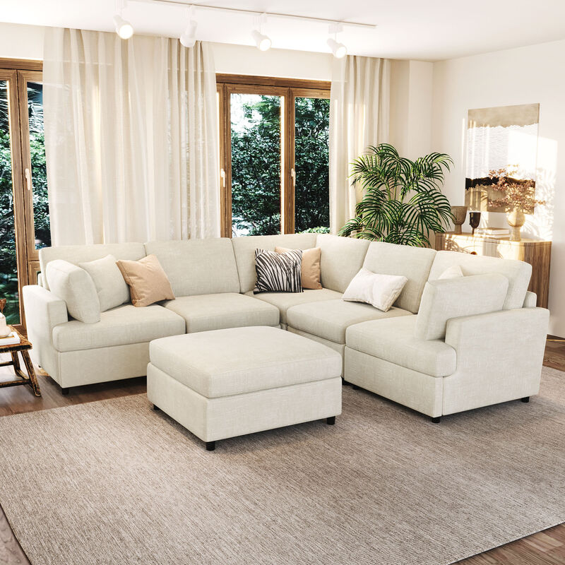 Merax U-Shaped Sectional Sofa with Movable Ottoman image number 3