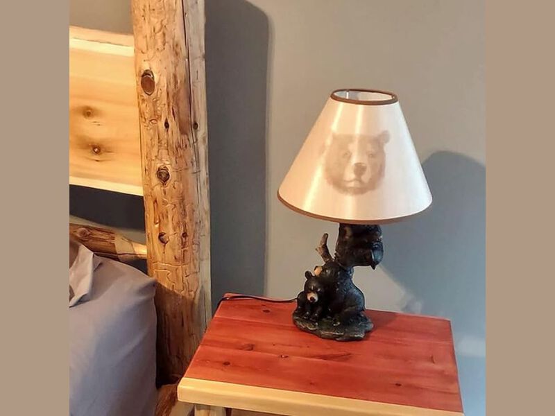 Table Lamp &ndash; Rustic Black Bear Family Lodge Light, 20" Resin with Print Shade image number 1